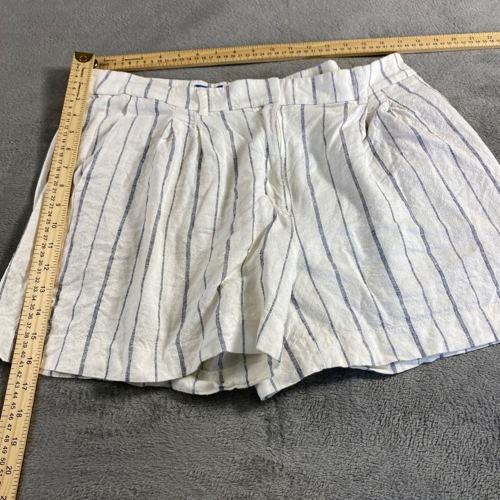 Old Navy Shorts Womens L White Navy Taylor Extra High Rise Linen Blend Striped - Picture 3 of 10